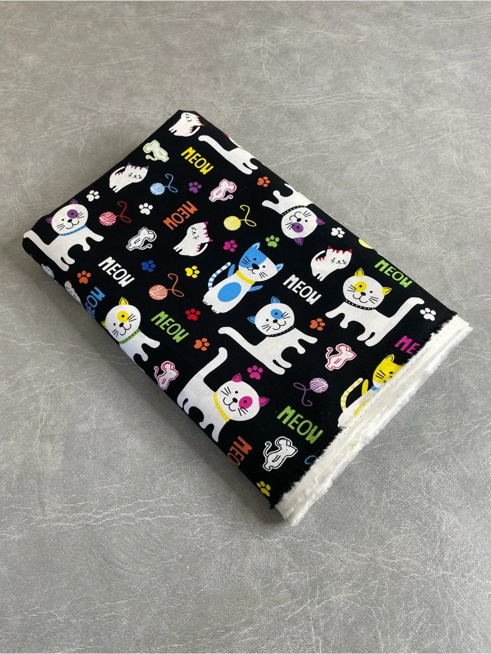 NEW “Meow Cats” Black Multicolor Cat Print Fabric- Brother Sister Design Studio
